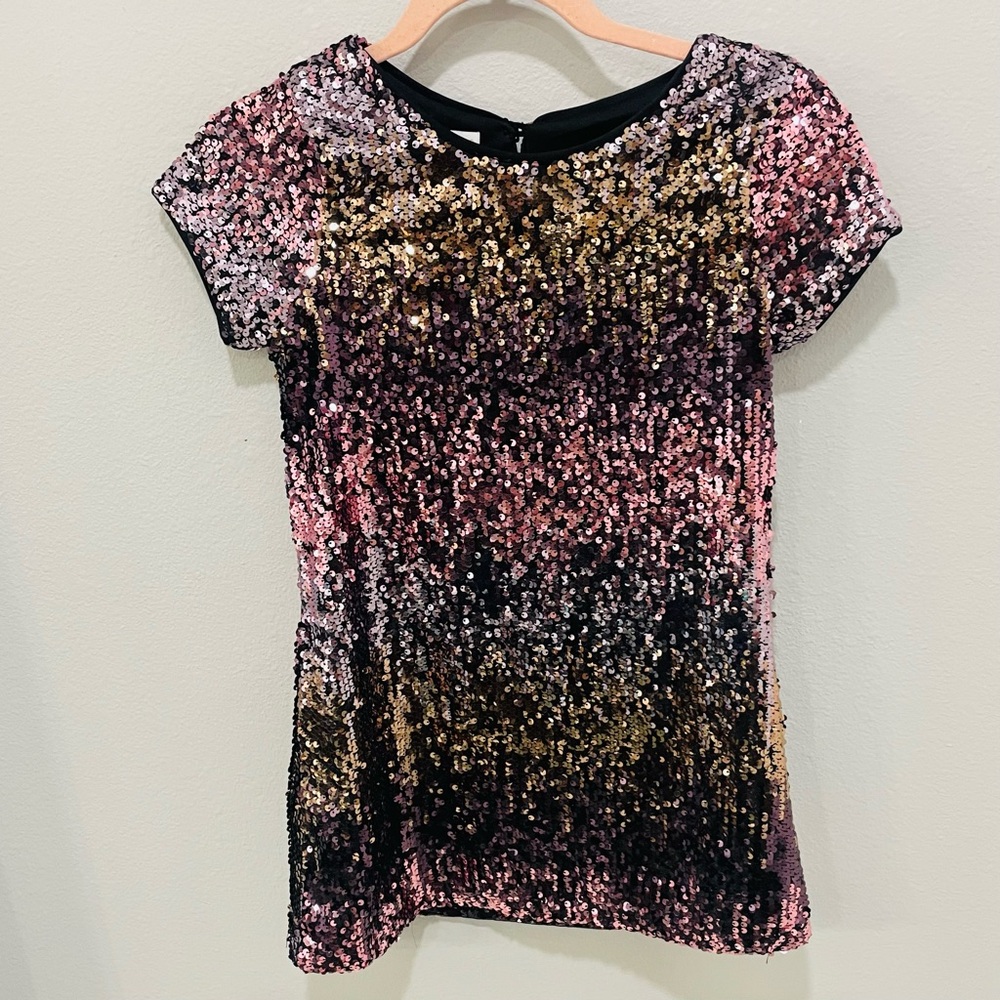 Bonnie Jean Purple and Gold Multi Colored Sequin Shift Party Dress Girls Size 8